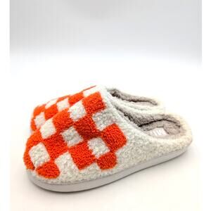 Mia Cozi Faux Fur Check Slide Slippers Women's Orange/Cream Size US7M EU37.5